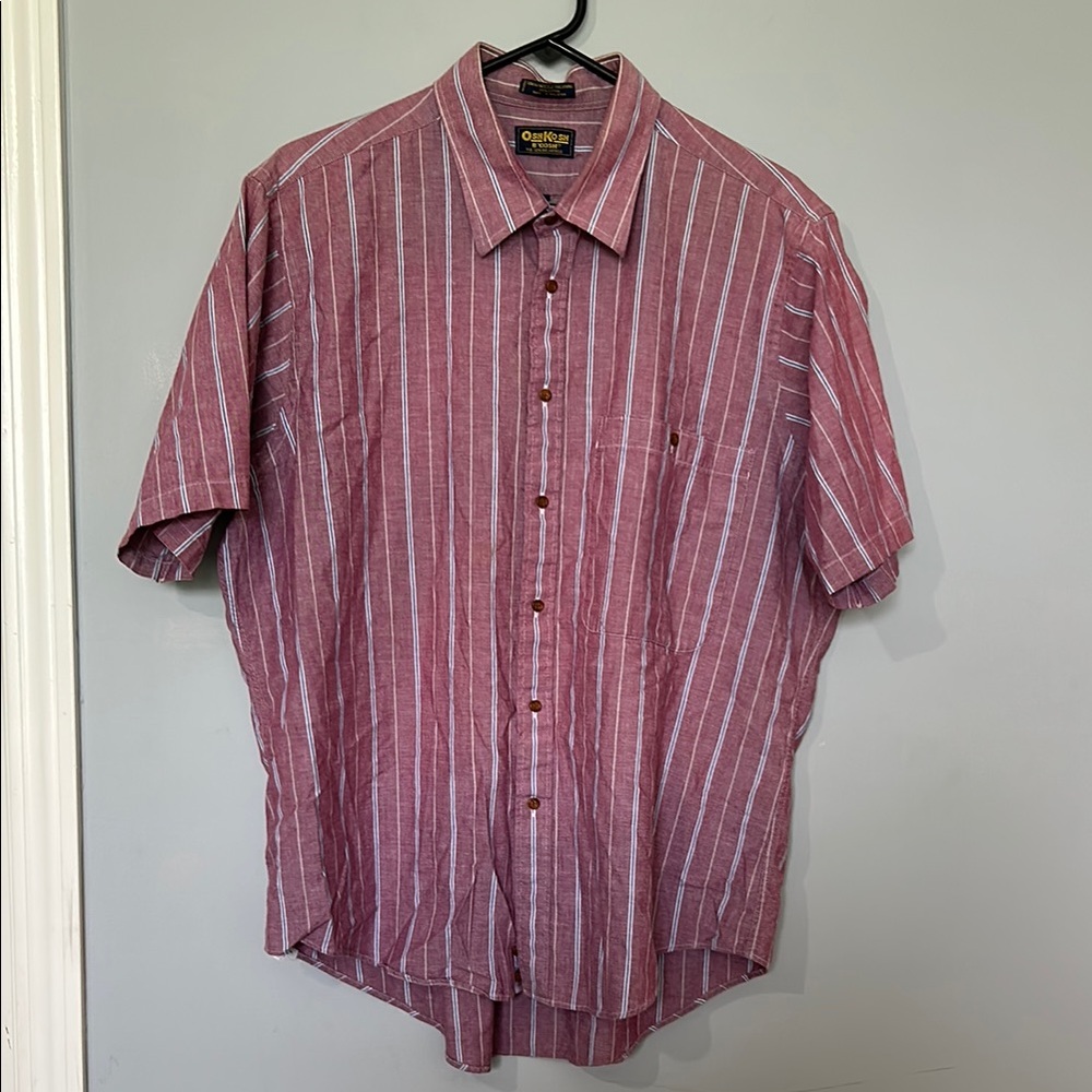 Vintage OshKosh B'gosh Men's Burgundy Striped Button Down Shirt size XL